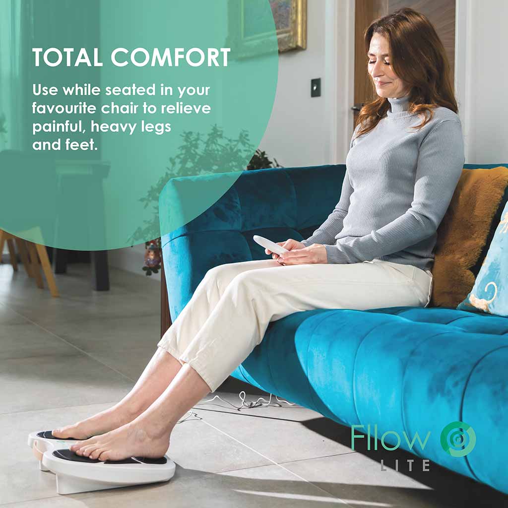 Use while seated in your favourite chair to relieve painful, heavy legs and feet